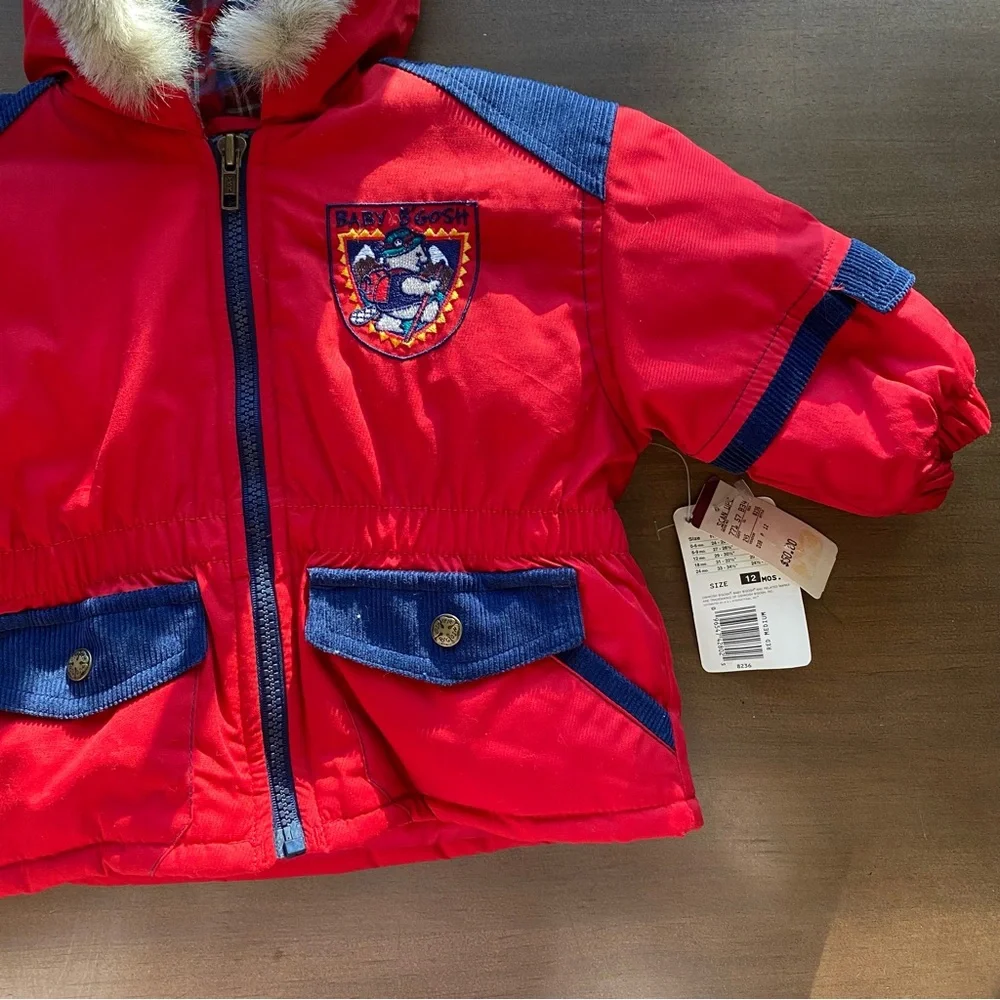 Vintage Baby B’gosh NWT Winter Coat Red Navy Beaver 12 Months Dead Stock Boy